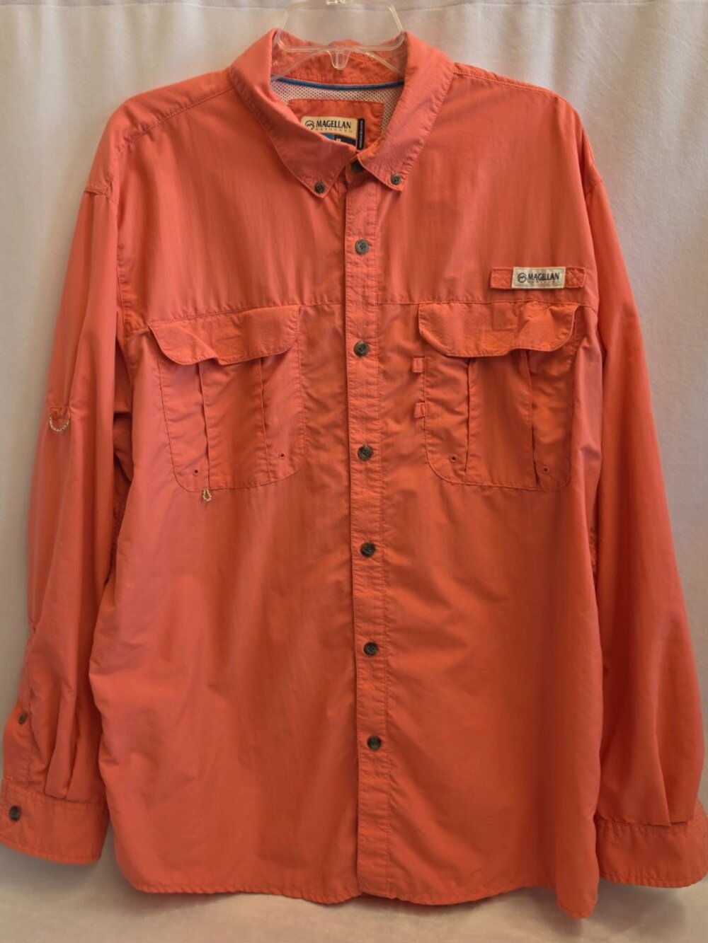 Magellan Mens Outdoors Shirt Fish Gear XL Coral Vented Relaxed Fit Long Sleeve